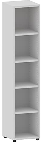 Aktenregal 5 Fächer versch. Farben | Büroregal 5 OH aus Holz | Büromöbel Ordnerregal Standregal H183 x B40 x T40 cm | höhenverstellbare Regalböden u. Stellfüße | hauseigene Fertigung (Lichtgrau)