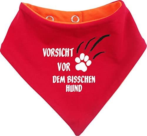 Hunde Wende- Halstuch Multicolor (Fb: orange-rot) (Gr.1 - HU 27-30 cm) Vorsicht vor dem bisschen Hund