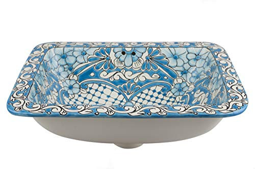 Lorena – Lavabo rectangular mexicano pintado a mano con talavera de cerámica integrada de México