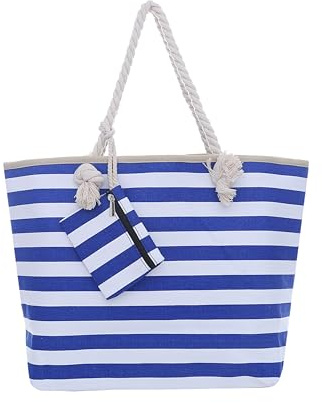 DonDon Strandtasche XXL mit Reißverschluss - Umhängetasche Damen, Shopper Tasche Damen im Beach Look mit Schulterriemen - Urlaub Must Haves Beach bag