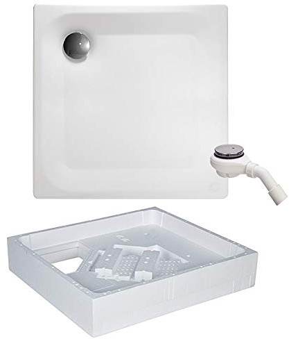 Stahl Duschwanne Set Edura 90 x 90 Dusche Wannenträger Tempoplex Duschbecken aus 3,5 mm Stahl-Emaille weiß