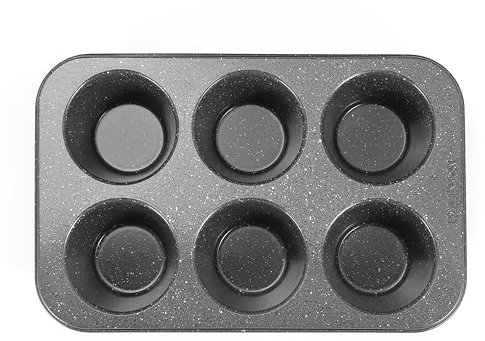 MONFISH Muffin Pan 6 Jumbo Cup Carbon Steel Black Stone non Stick Coating Muffin Tin 3.5inch cup