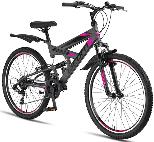 Licorne Bike Strong V Premium Mountainbike in 26 Zoll - Fahrrad für Jungen, Mädchen, Damen und Herren - 21 Gang-Schaltung - Vollfederung