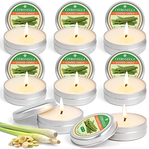 Citronella Kerzen für Outdoor Indoor, Tragbares Sojawachs Duftkerzen, Zitronengras Kerzen in Dose, Ideal für Garten, Terrasse, Camping, Geschenkset für Muttertag, Weihnachten, Geburtstag, 8 Stück