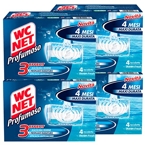 Wc Net - Tavoletta Profumoso 3 Effect, Detergente Igienizzante Solido per WC, Fragranza Ocean Fresh, 4 Pezzi x 4 Confezioni