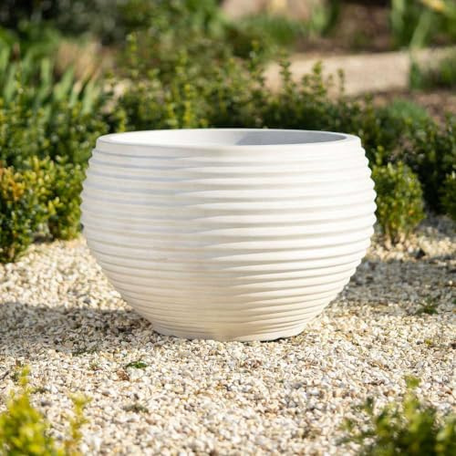 Primrose Flower Pot Round Stone and Resin Composite Planter Plant Pot in Beige Large 54cm (21.3in)