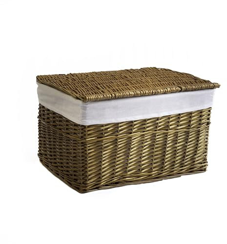 Arthur Cameron - Cesto in vimini foderato con coperchio rimovibile e fodera in cotone - Perfetto per bagno, soggiorno o camera da letto - Cesto portaoggetti con coperchio, grande scatola portaoggetti