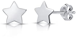 Amberta Damen Himmlisch Ohrstecker aus 925 Sterling Silber: Flacher Stern Ohrstecker
