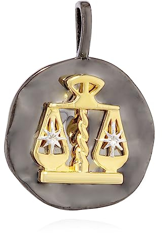 NKlaus 17mm Kettenanhänger Sternzeichen Waage 925 Silber Zodiac schwarz gold Astrologie 13989