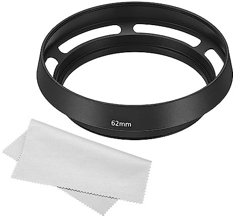 PATIKIL 62mm Lens Hood, Standard Vented Matte Surface Anti-reflective Inside Hood with Cleaning Cloth for Camera Lens, Black for Nikon, for Fujifilm, for Pentax, for Leica