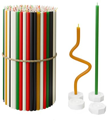 Bougies en cire d'abeille pure en vrac pour la maison - 100 bougies effilées longues + 4 porte-bougies, entièrement naturelles pour la prière à l'église, Hanoukka, gâteau d'anniversaire, Avent de Noël