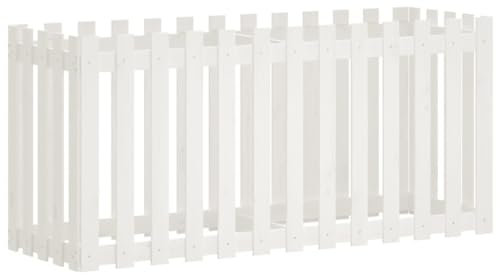 Hochbeet aus Holz, Lattenzaun Design Blumenbeet Blumenkasten Pflanzkasten Pflanzbeet Gartenbeet Pflanzkübel für Garten & Balkon, Weiß 150x50x70 cm Massivholz Kiefer