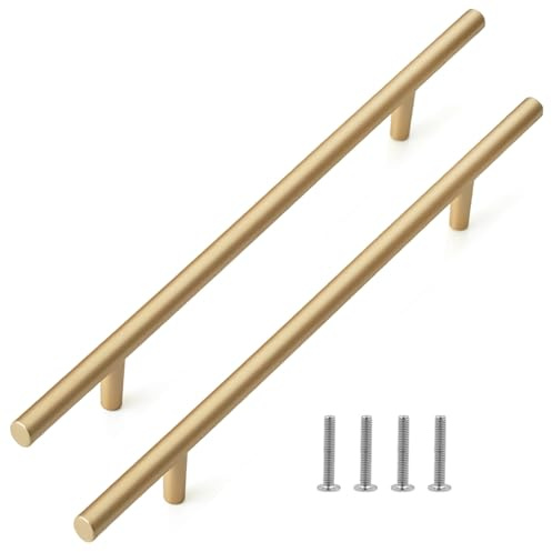 Fatiya 2 Stück Griffe Küche Gold 195 mm, Griffe Küchenschrank, 246 mm Länge, Aluminiumlegierung, Schrankgriffe, Küchengriffe, Türgriffe für Schubladen, Kommoden, Schränke, Kleiderschrank