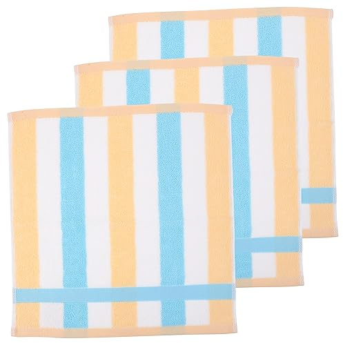 TOYANDONA 3pcs Cotton Face Towels for Children, Soft 45g Lightweight Washcloths with Striped Pattern, Quick Dry Small Bath Cloths for Bathroom and Face Washing, Blue