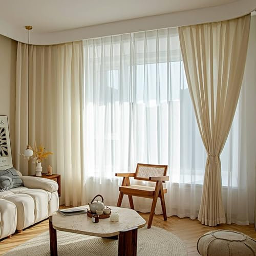 Daesar Gardinen Halbtransparent mit Ösen, Vorhänge Lichtdurchlässig 2er Set Einfarbig Nordisch 132x183CM Beige Vorhänge Schlafzimmer Wohnzimmer Küche