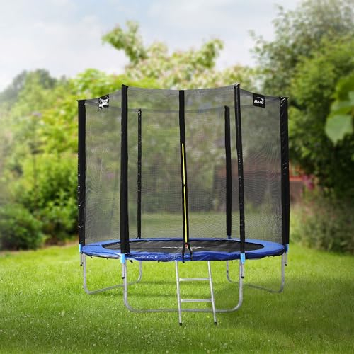 Hauki Trampolin Outdoor, Ø183 cm, Blau, GS geprüft, Rundes Gartentrampolin für Kinder bis 100 kg, Komplettset mit Sicherheitsnetz, Leiter, Randabdeckung, Gepolsterte Stangen, Stabile Kindertrampolin