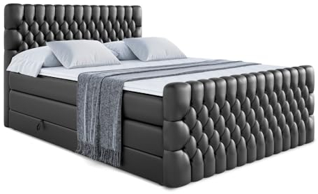 ALTDECOR Boxspringbett mit Matratze und Lattenrost, Topper, Fußteil,Polsterbett mit Bettkasten, Bett mit Stauraum H3- und H4- Matratze, Doppelbett Serene-Z King - 120x200 - Schwarz Kunstleder