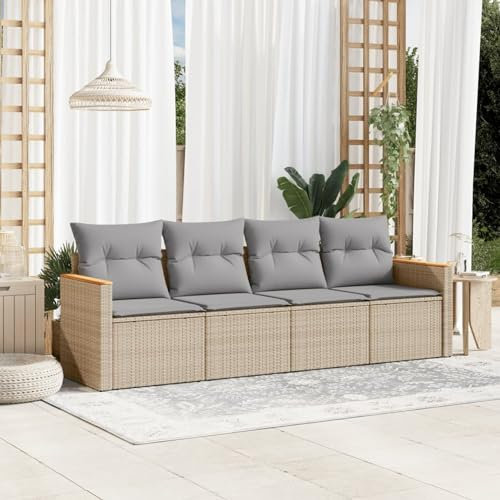 Faroom Balkon Sofa mit Stauraum Gartensofa 3 Sitzer Lounge Sofa Outdoor Rattansofa Sitzecke Balkon Lounge Klein Couch Gartenlounge Polyrattan Balkonmöbel Beige und Grau 4-tlg-Type-A622