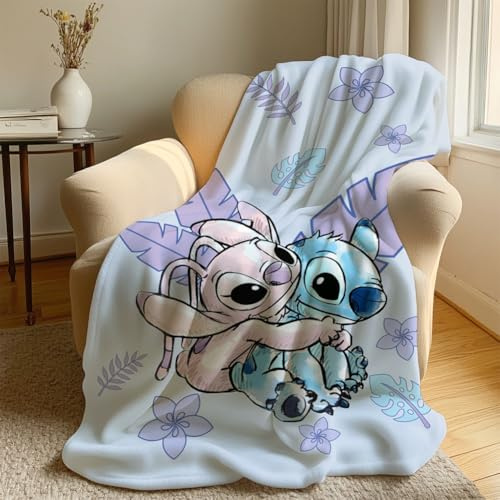 DASIAUTOEM Zeichentrickfilm Decke, Anime Blanket, Cartoon Wolldecke, Couchdecke, Flannel Blanket, Kuscheldecken, Stitch Bettwäsche, Geburtstagsgeschenke Kinder Jungen Mädchen
