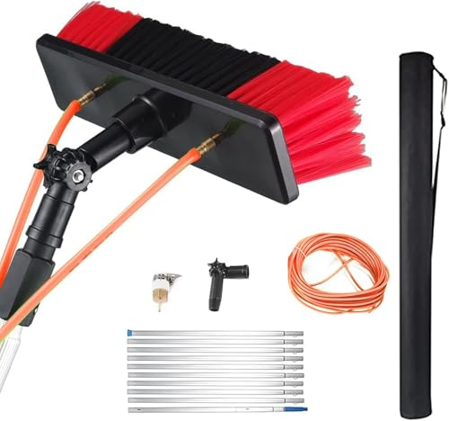 Fensterreinigung Stange, Wassergespeiste TeleskopbüRste, Ausziehbare Reinigung, Wintergarten Dachreinigung, Fensterreinigung Set FüR Photovoltaik-Panel-Reinigungswagen(50cm Brush Head,5m)
