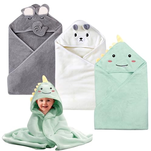3 Pezzi Baby Asciugamano con Cappuccio, 80 x80 cm Asciugamano Mantellina per Bambini, Asciugamani con Cappuccio in Peluche Corallo, Asciugamano per Bambini, Accappatoio Bambini Neonato per Bagnetto