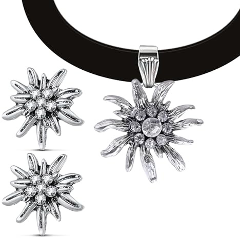 Nirecu Set de Joyería Tradicional para Mujer,Ajustable Edelweiss Collar Y Aretes Tradicionales,Dirndl Tradicional Juego De Bisutería,Edelweiss Joyería Bávara De Festival De Cerveza