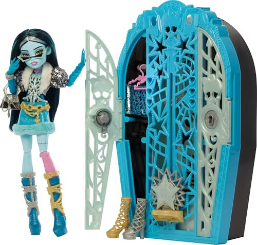Monster High Skulltimate-Secrets-Set aus Puppe und Accessoires, Hauntlywood Mysteries Frankie Stein mit zauberhaftem Kleiderschrank und über 19 modischen Überraschungen wie Puppenkleidung, JBG81