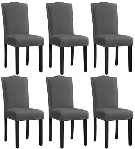 Yaheetech 6er Set Esszimmerstühle Küchenstühle mit Nieten Vielseitiger Polsterstuhl bis 136 kg Belastbar, Moderner Stuhl fürs Küche/Esszimmer/Restaurant Dunkelgrau