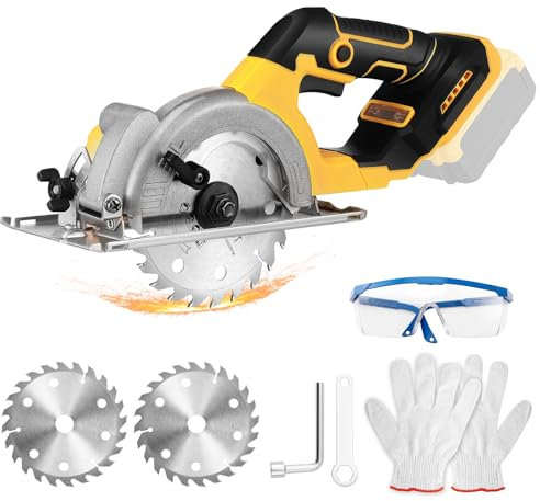 20V Cordless Circular Saw, 150mm Brushless Mini Circular Saw with 2 Saw Blades, Adjustable Angle and Depth, Max Cutting Depth 51mm (90°), 35mm(45°), for Cutting Wood Metal Plastic (No Battery)