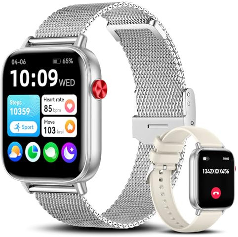 VANZAVANZU Smart Watch for Men and Women with Silver Case, 1.83” Fitness Tracker, Make and Answer Calls, Heart Rate Monitor/Sleep Tracker/Pedometer, 100+ Sport Modes, Compatible with Android & iOS