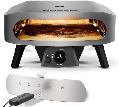 cozze 17 Großer Pizzaofen Gas Outdoor (50mbar) - Pizza Backofen mit Regulator für Familienpizzen – Inkl. Gasschlauch & Regler – 8,0 kW U-Brenner – für Garten & Terrasse