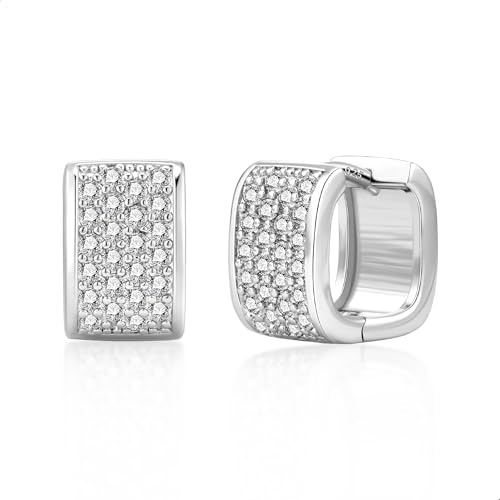 ALEXCRAFT 14K Gold Ohrringe Zirkon Klein Huggie Creolen Schmuck für Damen | Glänze Blitz Ohrringe Silber 925 Kleine Huggie Creolen mit Zirkon Strass Stein Dick Breit Chunky Klobig Creolen Damen Mädchen