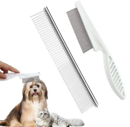 Hundekämme 2-in-1 Edelstahl Haustier Kamm, 2 Stück Professionelle Hunde Kamm Katzen Kamm, Pet Grooming Combs, Flohkamm