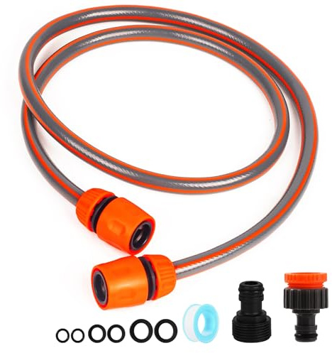 Hose Connection Set for Garden Hose Reel, Pipe Fitting Connection Kit Including 3/4'' Male Threaded, 2 in 1 Faucet Adapter, 1/2 Hose End Adapter, 1.5M Length of Pipe for Tap to Hose Trolley