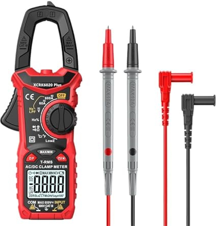 1 pz XCRK6020+ Multimetro digitale con pinza amperometrica, corrente continua/corrente alternata, 600 A, multimetro, tester di tensione, amperometro for auto, Hz, capacità, test NCV