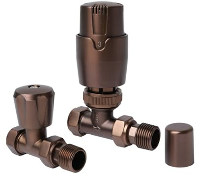 Lot de 2 vannes thermostatiques droites en bronze TRV pour radiateur moderne 15 mm x 1,27 cm pour sèche-serviettes et radiateur central