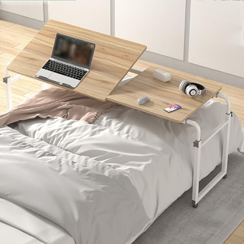 Genérico Mesa de Cama Ajustable con Ruedas - Escritorio portátil para Dormitorio, Estudio y Sala de Estar - Estación de Trabajo con Altura y Longitud Ajustables en Color Oscuro