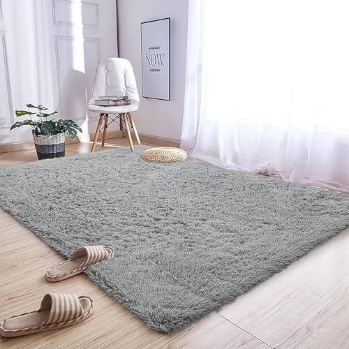 CHENMIAO Alfombras Salón 100 x 120 cm Modernas Super Suaves Alfombra Mullida Antideslizante para Salón, Dormitorio, Habitación de Los Niños, Gris Claro