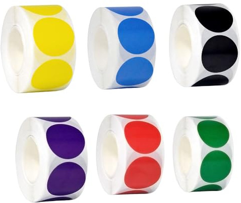 Klebepunkte,Markierungspunkte Bunte Klebepunkte auf Rolle, Selbstklebende, Runde Aufkleber perfekt für Kennzeichnung im Büro, Sticker rund 3000 Stück 25mm