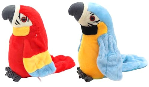 Lot de 2 perroquets parlants en peluche vive, perroquet parlant interactif qui répète ce que vous avez dit, jouets électroniques pour oiseaux pour garçons et filles, fête d'anniversaire, sans batteri