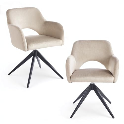 stone princess 2er Set Drehbare Esszimmerstühle mit Armlehne – 360° Samt Polsterstuhl mit Auto-Return Funktion, Gepolstert, Schwarze Metallbeine, für Esszimmer & Küche
