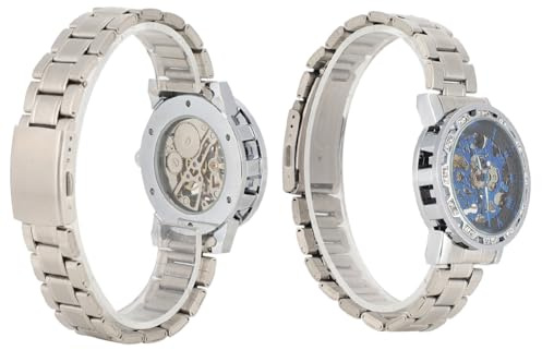 ZJchao Automatisk Mekanisk Klocka för Män, Armbandsur i Rostfritt Stål med Unik Ihålig Urtavla, Lätt, Bekväm Design för Dejtingarbete Dagligen (blått silverband)