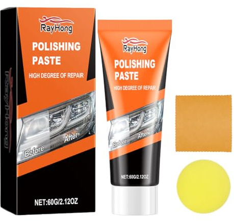 ZoraYorce Autoscheinwerfer-Polierpaste mit Schwamm & Handtuch, Scheinwerfer-Restaurierungsset, Reinigungspaste für Autolampen-Linsen