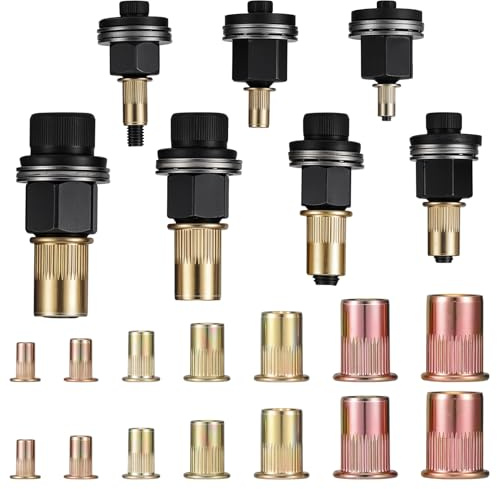 eROOSY 7 Stück Nietmutternzange Set M3 M4 M5 M6 M8 M10 M12 Nietenzange Nietmuttern, Gewindenieten Zange Set, Einpressmuttern Handnietwer Nieten Set mit 210 Stück Muttern