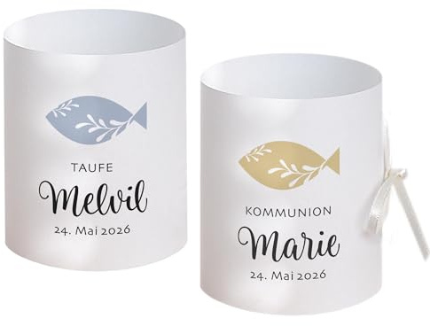 Personalisierte Tischdeko Kommunion, Konfirmation, Taufe | Transparenthülle Motiv Fisch | Farbauswahl