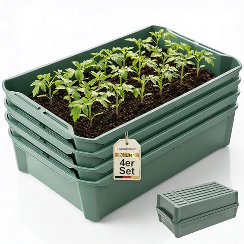 Hausfelder Pflanzschale Anzuchtschale 58x32x11 cm, 4 Stück | Rissfeste Pikier- & Pflanzwanne, frost- & UV-stabil, für Gewächshaus, Balkon & Microgreens