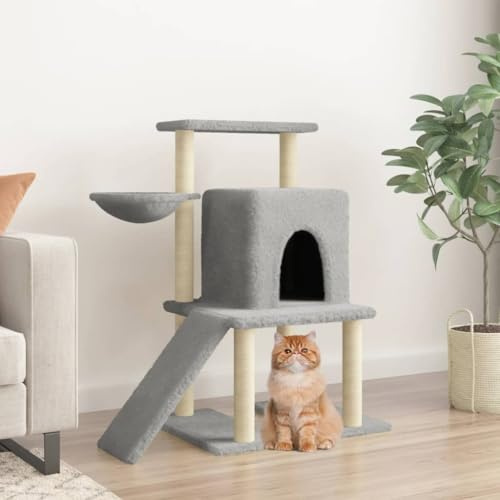 Ordellia Arbre à chat avec arbre à grimper en sisal - Meubles à gratter avec grotte et hamac - Tour de jeu avec colonne à gratter et surface de couchage - Gris clair - 96,5 cm - Pour intérieur et