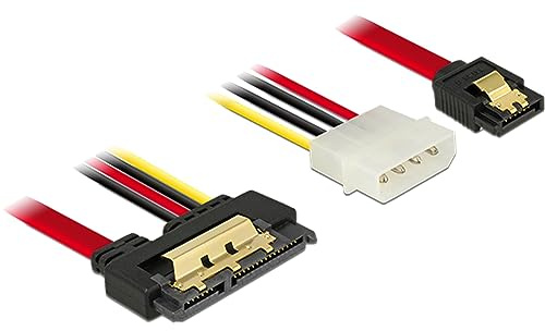 DeLOCK 85230 cable de SATA 0,3 m SATA 7-pin + Molex (4-pin) SATA 22-pin Negro - Cable SATA (0,3 m, SATA III, SATA 7-pin + Molex (4-pin), SATA 22-pin, Female connector / Female connector, Negro)