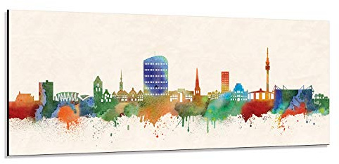 Acrylglas Wandbild Dortmund Skyline Panorama - Acrylglas mit Alu-dibond-Aufhängesystem - Farbe (div. Größen) - Kunst Druck auf Acrylglas 50x140cm