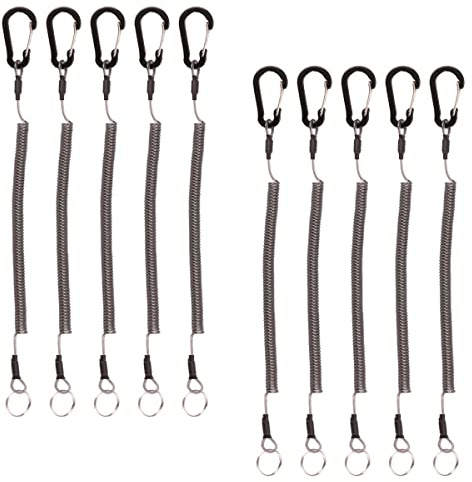 Elastisch Angeln Lanyards (10 Stück) einziehbare Sicherheitsspule Lanyard mit Spaltring und Karabiner für Kajak，Angelzange，Fisch Tool （schwarz）